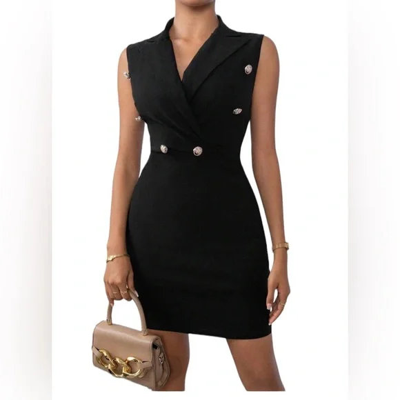 New in package Privé Lapel Neck Button Detail Bodycon Dress ✨ - Picture 1 of 2